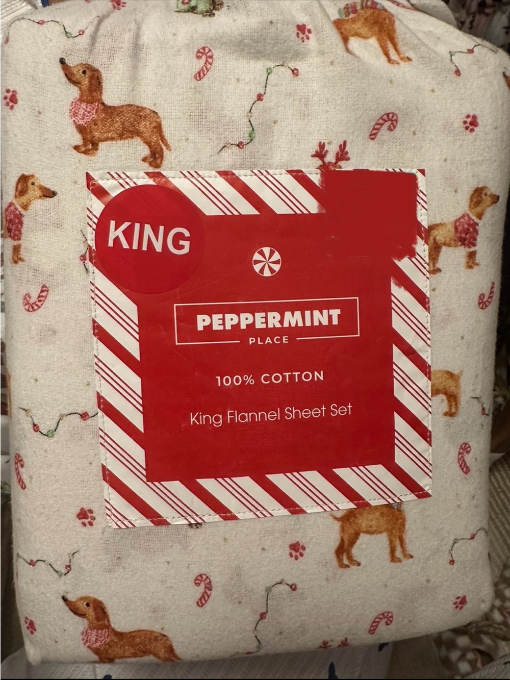 Peppermint Place King Flannel Sheet Set - Holiday Dachshunds